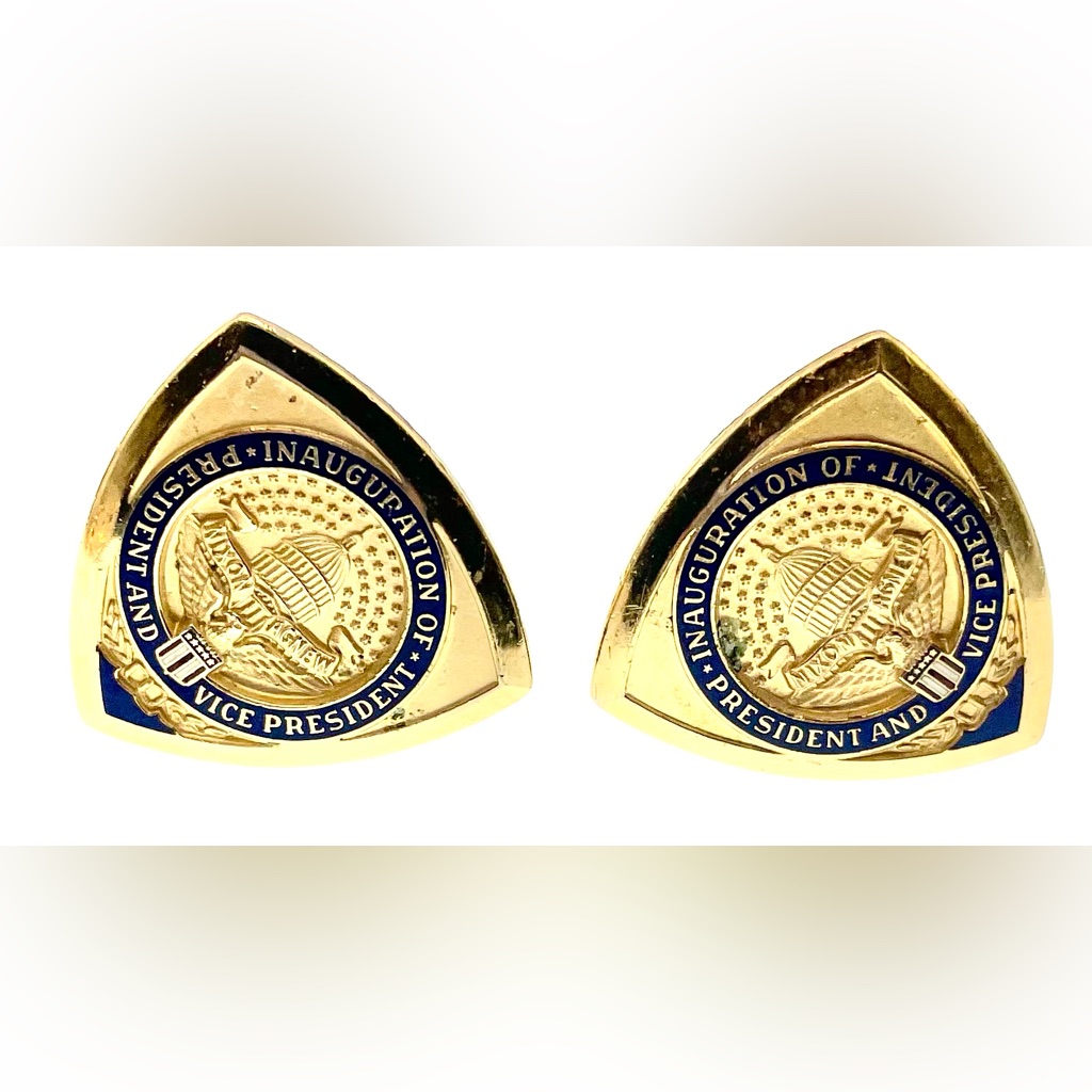 Vintage Nixon Agnew Inaguration Of President Vice President Gold Tone Cufflinks